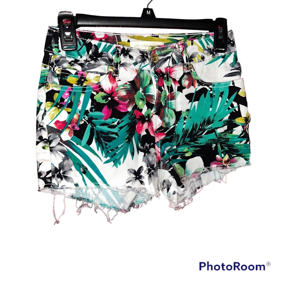 Nicki Minaj Mid-Rise Floral Denim Shorts